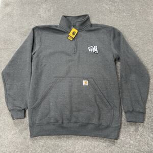 Carhartt Mens Loose Fit Quarter Zip Mock Neck Sweatshirt Gray Medium Embroidered